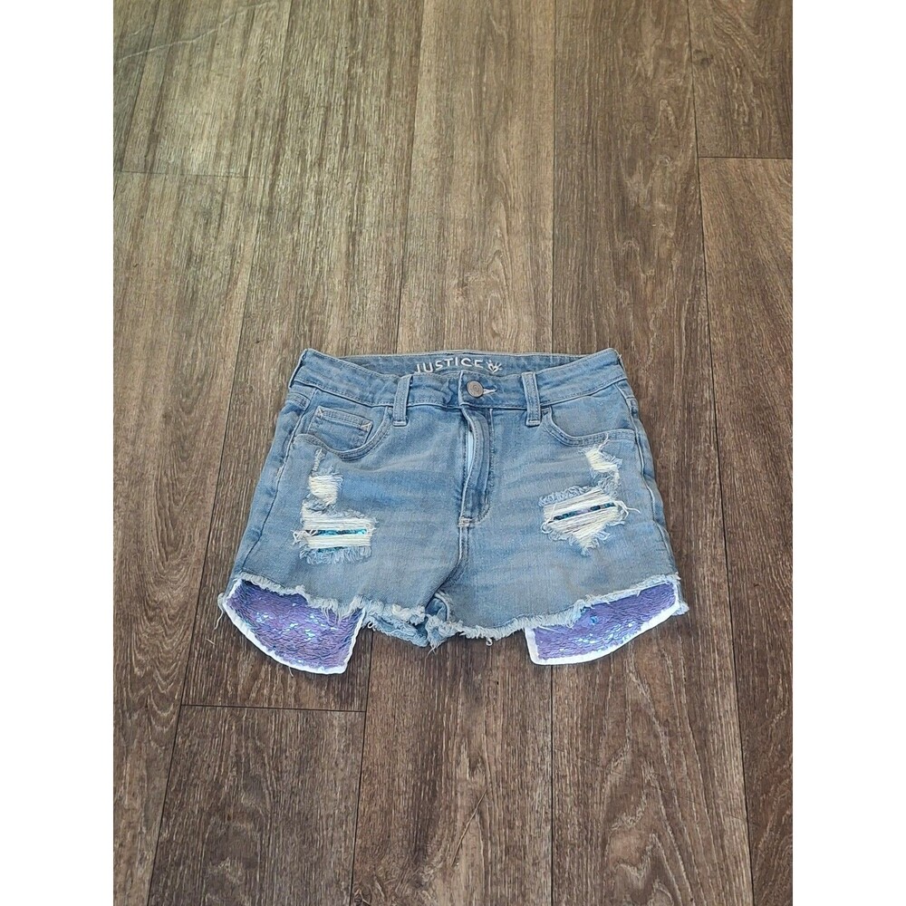 Girls Distressed Denim Shorts with Sequins